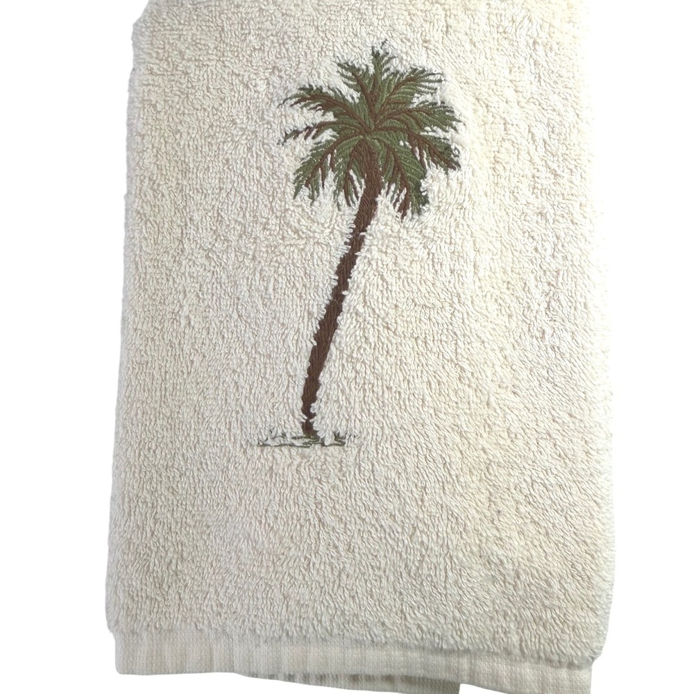 Wamsutta Palm Tree Embroidered Cotton Hand Towel Cream Tropical Coastal USA Made